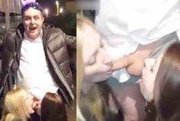 Drunk Fool Somehow Gets Two Sluts To Suck On His Dick In Public! on dochick.com