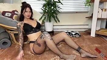 Octavia May Teasing in all black & fishnets with dark lipstick onlyfans porn videos on dochick.com