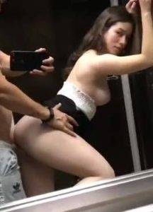 Hot teen fucks boyfriend in the elevator on dochick.com