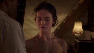 Imagine you get stuck in a mountain hut with Lily James due to a snowstorm and she makes clear she does not intend to spend the time reading books. How will she get fucked through the days you are stuck there? on dochick.com