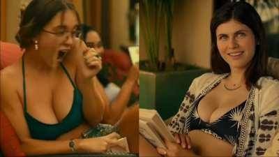 Which cleavage gets your load?-Sydney Sweeney or Alexandra Daddario in same episode of 'The White Lotus' on dochick.com