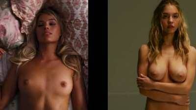 Heaven would be a small tits / big tits threesome with Margot Robbie and Sydney Sweeney on dochick.com