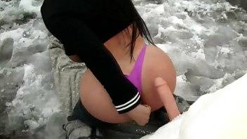 Korina Kova Snowman Outdoors Public Dildo Doggy Fucking Porn on dochick.com